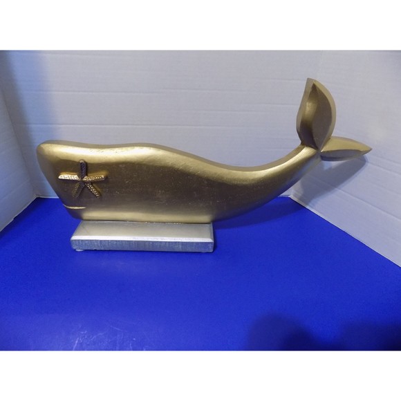 NEW Wood Whale Statue Figurine Coastal Nautical Decor Made In India - Picture 3 of 5